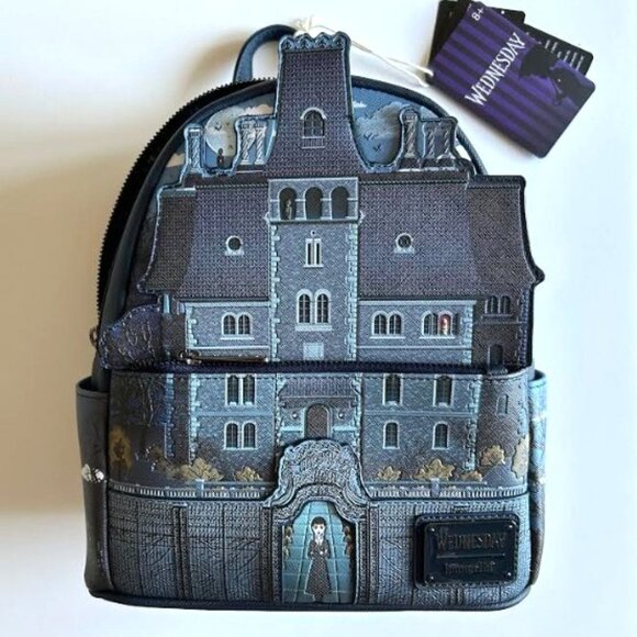 Loungefly Addams Family Wednesday Nevermore Academy Castle Glow Mini Backpack - Picture 7 of 13